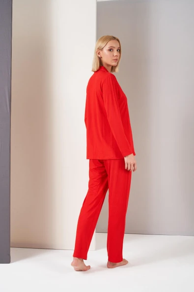 Pjs Kadın Gömlek Yaka Önden Düğmeli Uzun Kollu Pijama Takım - 3