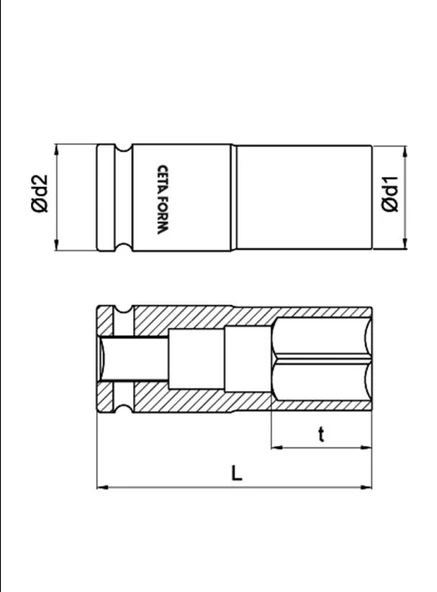 Ceta Form 3/4" 6 Köşe Derin Havalı Lokma Anahtar 33 mm - C74-H33 - Resim 2