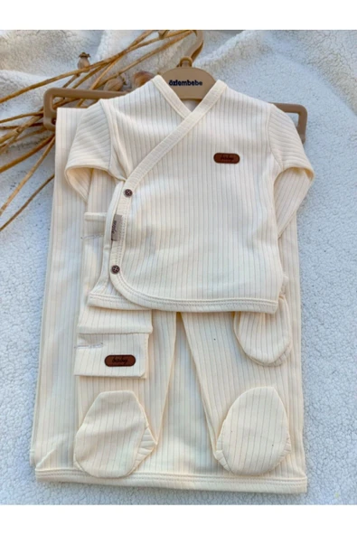 Bilge Trend Kız Erkek Bebek Natural 7 Parça Krem Hastane Çikişi Zıbın Seti