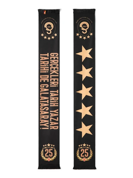 Galatasaray Lisanslı Siyah 5 Yıldız Şal Atkı