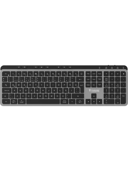 Throne Elite K1 Sessiz Switch 110+8 Multimedya Tuşlu Windows & Macos Uyumlu Premium Alüminyum- Kablosuz Ofis Klavyesi 2.4ghz + Çift Bluetooth Profili