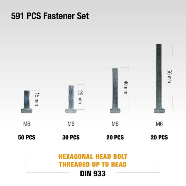 Civtec 591 Parça 20 Çeşit 8.8 Çelik Civata - Somun - Pul Seti TK-19 - Resim 6