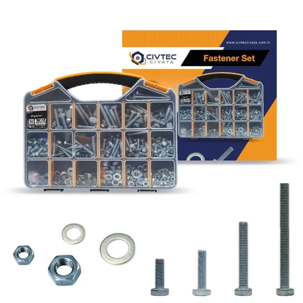 Civtec 591 Parça 20 Çeşit 8.8 Çelik Civata - Somun - Pul Seti TK-19 ürün görseli