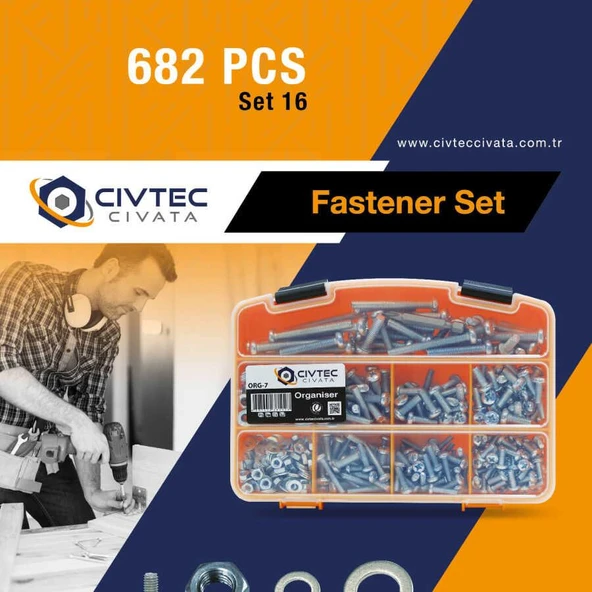 Civtec 682 Parça 16 Çeşit Ysb Vida - Somun - Pul Seti -Takım TK-16 - 8