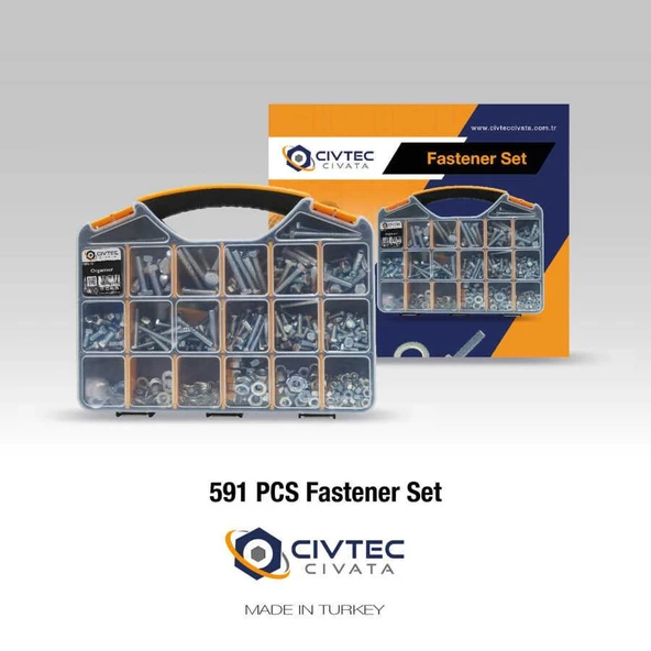 Civtec 591 Parça 20 Çeşit 8.8 Çelik Civata - Somun - Pul Seti TK-19 - Resim 2