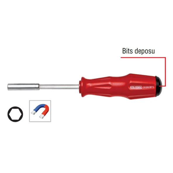 Ceta Form 1/4"Depolu Bits Tutucu Tornavida 100mm - 3100/BT1 ürün görseli