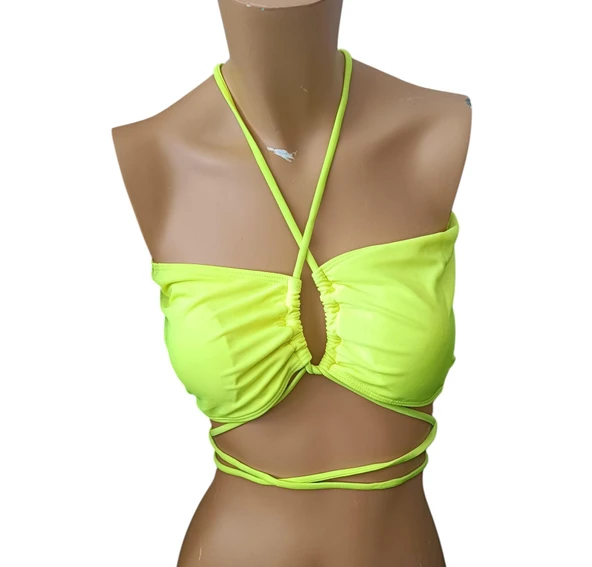 Bikini, Plaj Giyim, Bağlama Detaylı Bikini, Fosforlu Yeşil Bikini, Brezilyan Kesim Bikini - 5