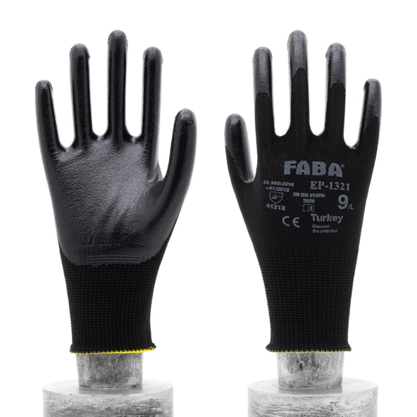 Faba EP-1321 Siyah Nitril Polyester Eldiven-L - 3