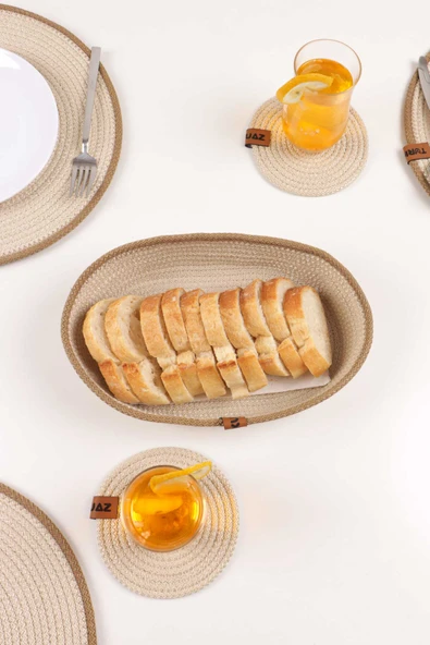 Jüt Hasır Sepet Seti - Çok Amaçlı Organizer, Ekmeklik, Jüt Sığ Hasır Sepet, %100 El Yapımı - 10