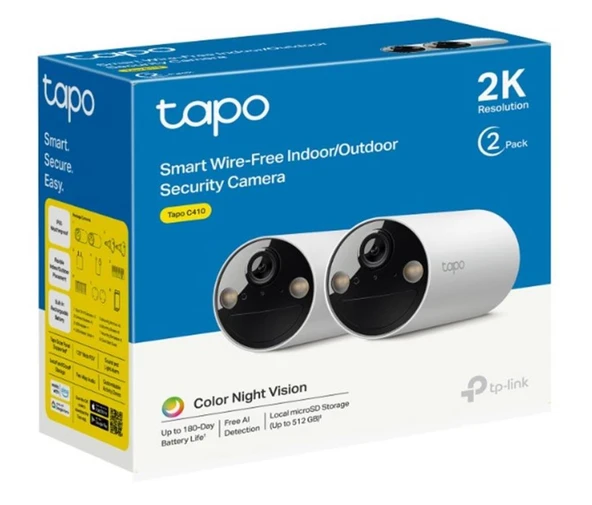 TP-Link Tapo C410 İkili Paket 2K 3MP Akıllı Kablosuz Güvenlik Kamerası Sistemi, 2 Kameralı Sistem - 1