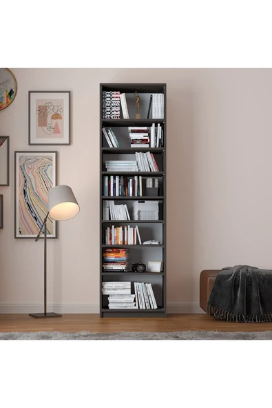 Asra Trend MDF Koyu Gri Kitaplık – Ayarlanabilir Raflar, Ev & Ofis Modern Dekoratif Kitaplık, K-08 - Resim 4