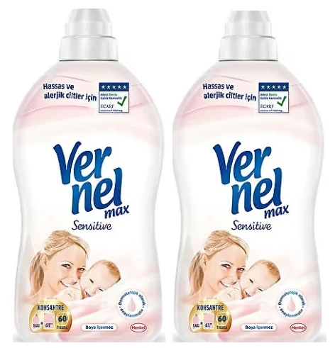 Vernel Max Sensitive Yumuşatıcı 60 Yıkama 1.440 lt 2'li avantajlı set