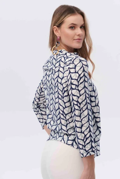 Canel Minimalist Desenli 3/4 Kol Kadın Bluz - Günlük & İş - 3