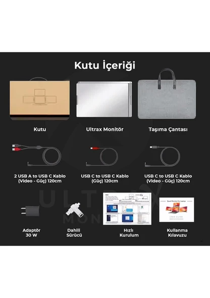 Ultrax 15.6" İkili Taşınabilir Monitör Çoklu Ekran Fhd Notebook Monitör - 3