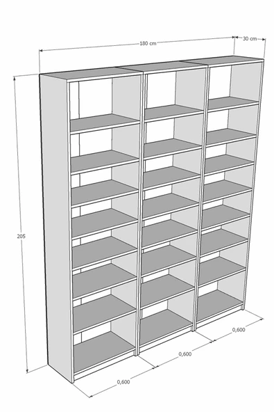 Asra Trend MDF Petra/Koyu Gri Kitaplık – Ayarlanabilir Raf, Ev&Ofis Modern Dekoratif Kitaplık, K-29 - Resim 3