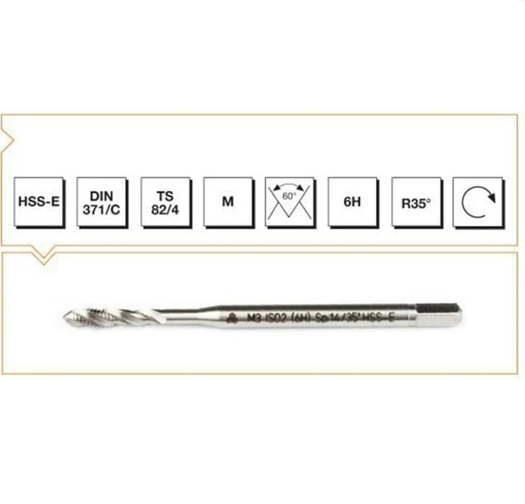 Makina Takım M8 HSS-E DIN371/C Helis Kanallı Makina Kılavuzu - MTE B00105790137 ürün görseli