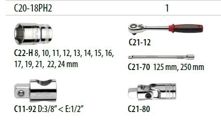 Ceta Form 1/2” 6 Köşe Lokma Takımı(Metrik)18 Parça - C20-18PH2 - Resim 3