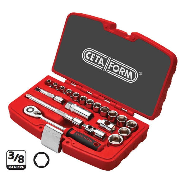 Ceta Form 3/8” 6 Köşe Lokma Takımı (Pls. Kutu) 20 Parça - C10-20PH2 ürün görseli