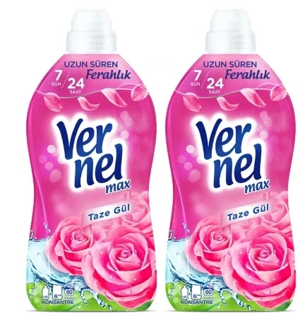 Vernel Max Konsantre Çamaşır Yumuşatıcısı Taze Gül 1440 Ml 60 Yıkama 2'li set - 1