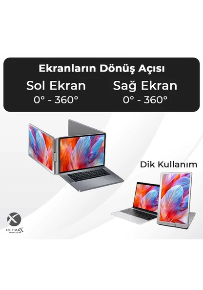 Ultrax 15.6" İkili Taşınabilir Monitör Çoklu Ekran Fhd Notebook Monitör - 2