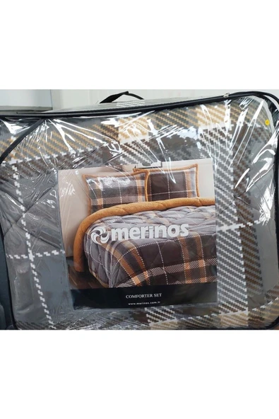 Merinos Comforter Çift Kişilik Yorgan Set Antonin Gri-Sarı - 2