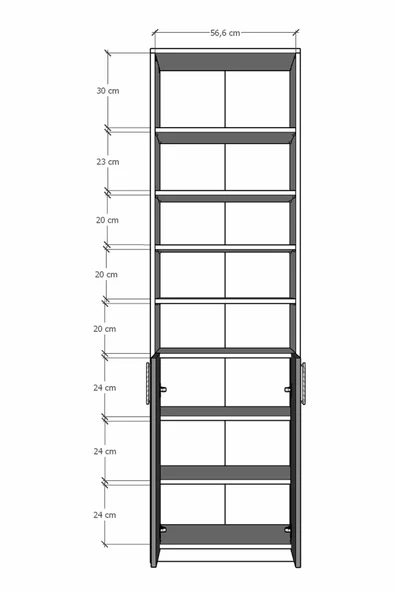 Asra Trend MDF Kül Gri Kapaklı Kitaplık – Ayarlanabilir Raf, Ev&Ofis Modern Dekoratif Kitaplık, K-33 - Resim 3
