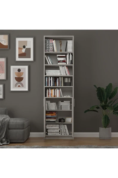Asra Trend MDF Kül Gri Kapaklı Kitaplık – Ayarlanabilir Raf, Ev&Ofis Modern Dekoratif Kitaplık, K-33 - Resim 4
