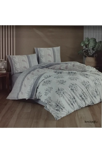 Kristal Çift Kişilik Ranforce Nevresim Takımı Kırçiçeği Gri ürün görseli