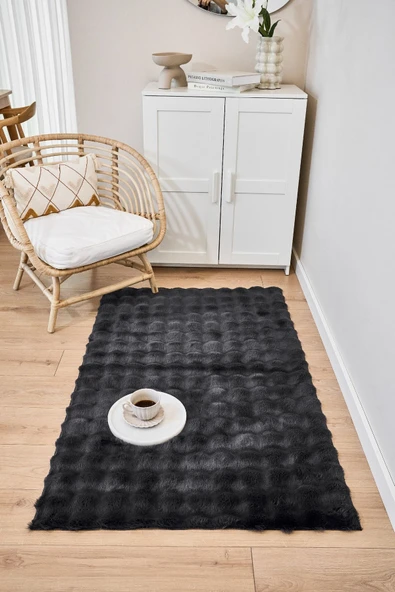 Bubble Apex Kabartmalı Peluş Post Halı Antrasit ürün görseli