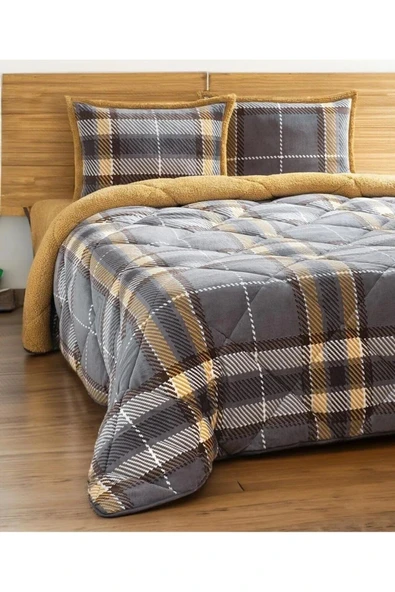 Merinos Comforter Çift Kişilik Yorgan Set Antonin Gri-Sarı - 1