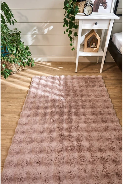 Bubble Apex Kabartmalı Peluş Post Halı Pudra - Resim 2