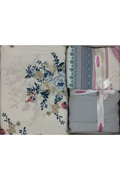 Kristal Çift Kişilik Ranforce Nevresim Takımı Kırçiçeği Gri - Resim 2