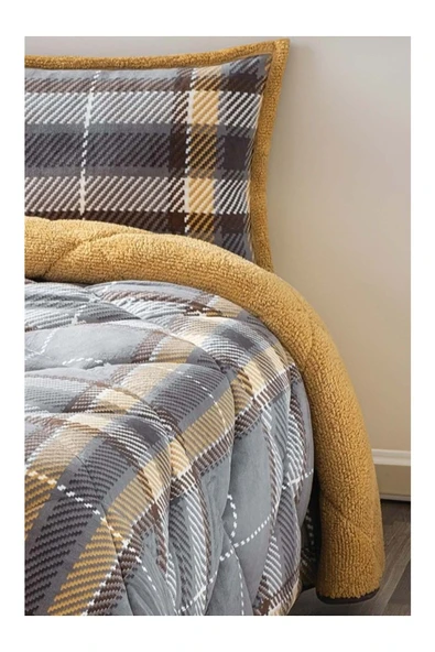 Merinos Comforter Çift Kişilik Yorgan Set Antonin Gri-Sarı - 4