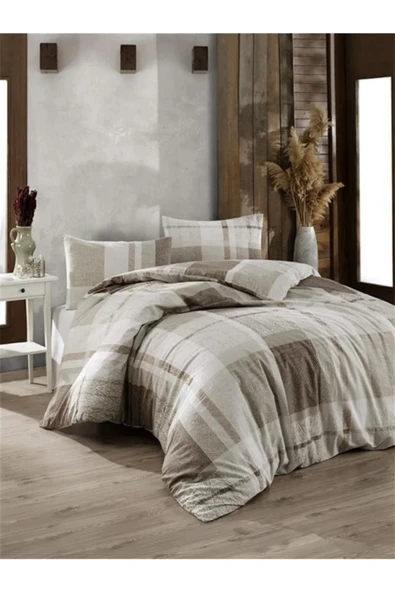 Kristal Ranforce Kutulu Nevresim Takımı Çift Kişilik Atlas Kahve ürün görseli