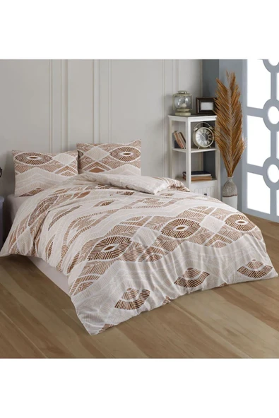 Kristal Ranforce Kutulu Nevresim Takımı Çift Kişilik Hitit Kahve