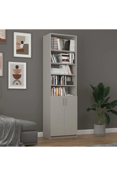 Asra Trend MDF Kül Gri Kapaklı Kitaplık – Ayarlanabilir Raf, Ev&Ofis Modern Dekoratif Kitaplık, K-33 ürün görseli