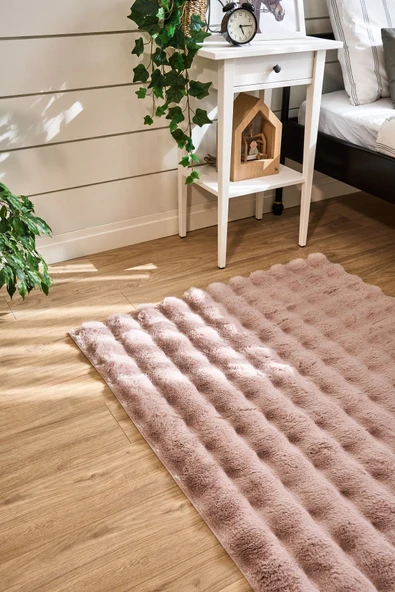 Bubble Apex Kabartmalı Peluş Post Halı Pudra - Resim 5