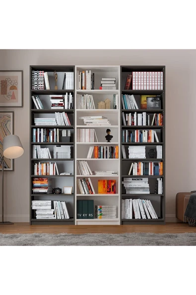 Asra Trend MDF Beyaz/Koyu Gri Kitaplık – Ayarlanabilir Raf, Ev&Ofis Modern Dekoratif Kitaplık, K-28 ürün görseli