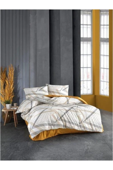 Ranforce Kapitoneli Nevresim Takımı Çift Kişilik Prizma Kahve