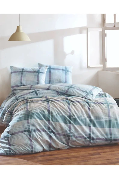 Kristal Ranforce Kutulu Nevresim Takımı Çift Kişilik Şimal Mavi ürün görseli