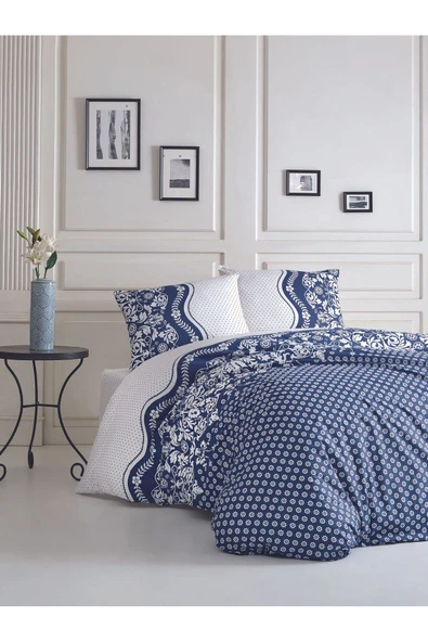 Kristal Ranforce Kutulu Nevresim Takımı Çift Kişilik Dafne Lacivert ürün görseli