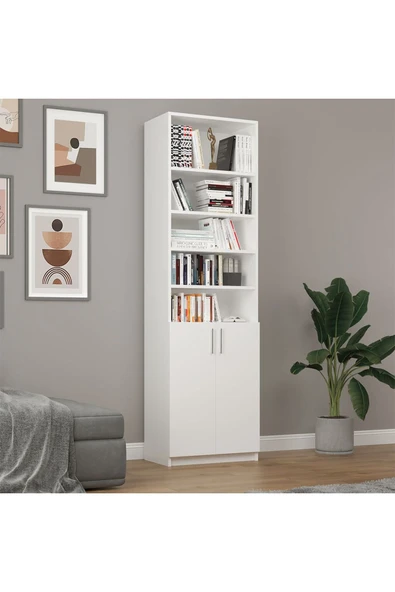 Asra Trend MDF Beyaz Kapaklı Kitaplık – Ayarlanabilir Raf, Ev & Ofis Modern Dekoratif Kitaplık, K-31 ürün görseli
