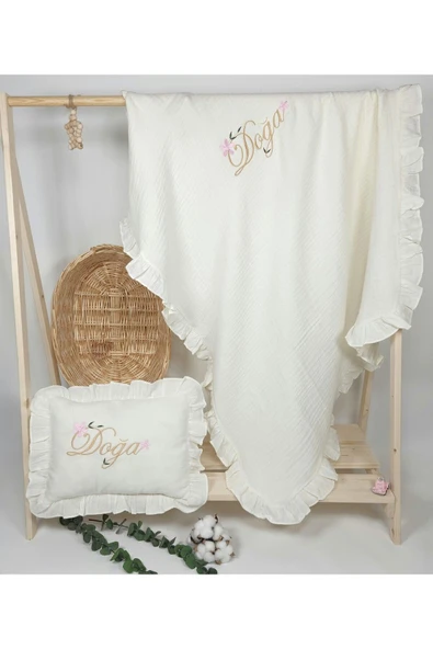 gros shop Yeni Doğan %100 Pamuk Müslin Hastane Çıkış Mevlüt Seti-Takı Yastık(Kişiye Özgü İsimli Nakış Desenli) - Resim 7