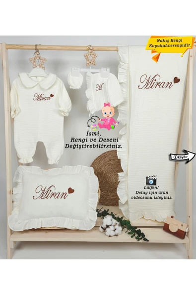 gros shop Yeni Doğan %100 Pamuk Müslin Hastane Çıkış Mevlüt Seti-Takı Yastık(Kişiye Özgü İsimli Nakış Desenli)