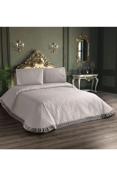 Kapitone Yatak Örtüsü Takımı Çift Kişilik Krem 1 Yatak Örtüsü 225x250cm + 2 Yastık Kılıfı 60x80cm
