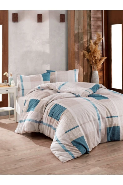 Kristal Ranforce Kutulu Nevresim Takımı Tek Kişilik Atlas Mavi ürün görseli