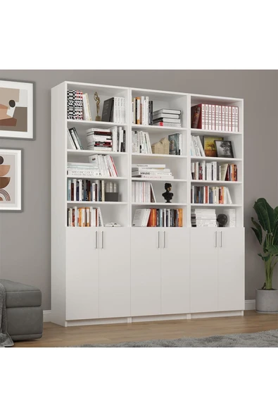 Asra Trend MDF Beyaz Kapaklı Kitaplık – Ayarlanabilir Raf, Ev & Ofis Modern Dekoratif Kitaplık, K-50 ürün görseli