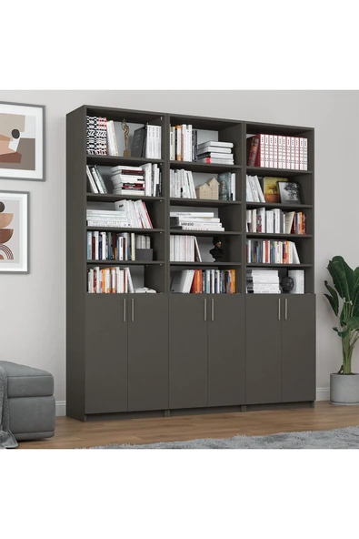 Asra Trend MDF Koyu Gri Kapaklı Kitaplık – Ayarlanabilir Raf, Ev&Ofis Modern Dekoratif Kitaplık,K-57 ürün görseli
