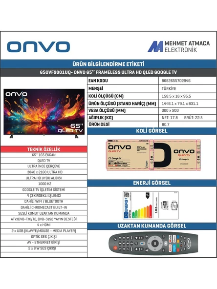 Onvo 65OVF9001UQ 4K Ultra HD 65'' 165 Ekran Uydu Alıcılı Google Smart QLED TV - 2