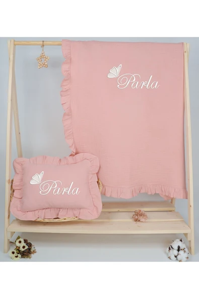 gros shop 4 Katlı Müslin 5'li Kimono Bağcıklı Tulum %100Pamuk Hastane Çıkışı(Kişiye Özgü İsimli Nakış Desenli) - 2